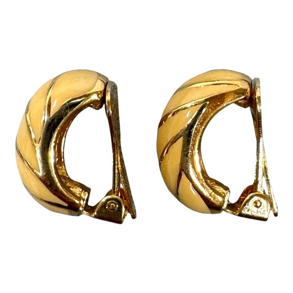 Christian Dior Vintage Gold-Tone Clip-On Earrings Enamel Swirl Twisted Design - Picture 7 of 8